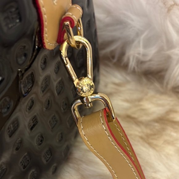 Arcadia Women's Patent Black Leather Satchel Crossbody Bag - Black and Gold - Picture 10 of 15